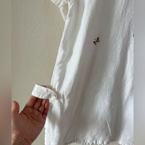 Vintage 80s Focus USA 100% Linen Top Tunic Cat Butterfly Print Sz M* Coastal - Picture 5 of 7